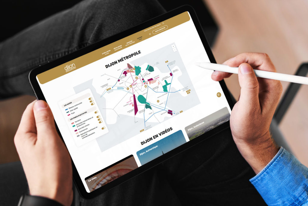 Développement d'une carte interactive Dijon Bourgogne Invest, mockup Ipad - Propulse